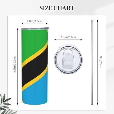 Кухоль з прямою трубочкою, дизайн прапор Танзанії, друкований, дорожній кухоль, підходить для кемпінгу, офісу та дому, 590 мл