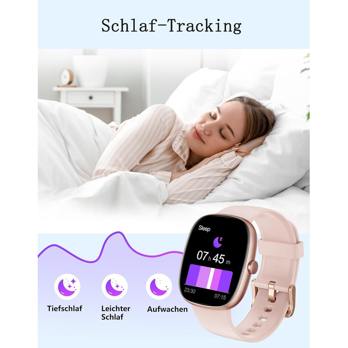 Жіночий смарт-годинник HUAKUA з функцією телефону, фітнес-годинник 1,85 дюйма з монітором серцевого ритму/монітором сну SpO2/100 спортивні режими, крокомір, водонепроникний фітнес-трекер IP68 для телефонів Android та iOS, рожеве золото