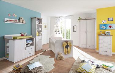 Елегантна шафа LUCA з 2 дверима для дитячої кімнати - Універсальна шафа з орними дверима та великим місцем для зберігання в кольорі &quotСосновий білий&quot / &quotТрюфель&quot - 106 x 201 x 55 см (Ш/В/Г)