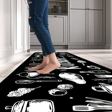 Килим для передпокою Alishomtll Runner, нековзний, 60x180 см, кухонний килимок, протиковзкий, можна прати, стійкий до плям, абсорбуючий, сучасний килимок, легкий у догляді, килимок для кухні, для вітальні, чорний, 60 x 180 см