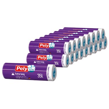 Сміттєві пакети Pely Drawstring Anti-Odor, подовжені на 35 літрів - кліматично нейтралізовані завдяки компенсації, вигідна упаковка 23 x 14 шт.