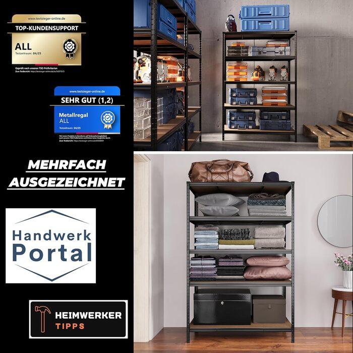 Кутовий стелаж ALL Premium Heavy Duty 180x90x60 см 2 шт. 180x150x60 см, чорний - вантажопідйомність 3750 кг стабільний окремостоячий кутовий стелаж, універсальна система стелажів, ідеально підходить для підвалів та складів. 180x90x60 см 2 шт. 180x150x60 с