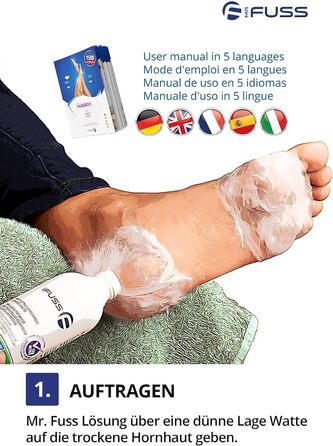 Засіб для дбайливого видалення мозолів Mr. Fuss Швидко розм'якшувальний лосьйон 250 мл 4 в упаковці Plus Pack. Педикюрний набір для догляду за ногами без шліфування з миттєвим ефектом.