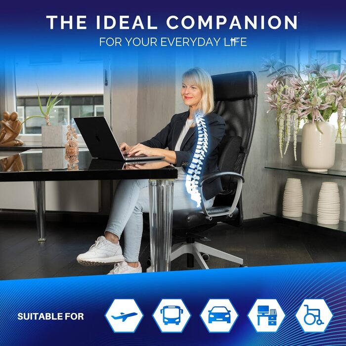 Ергономічна подушка для поперекової підтримки Розроблено спільно з експертами в Німеччині Покращує поставу та знімає біль у спині Поперекова підтримка для офісного крісла, автомобіля та дивана (Середня (70-90 кг)) Подушка для поперекової підтримки з піни 