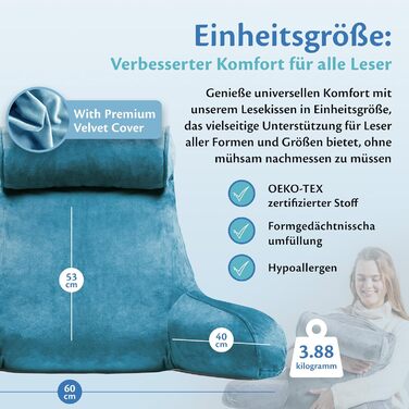 Подушка для читання Ella для ліжка та дивана зі знімним валиком для шиї - Подушка для спини ліжка - Подушка для читання з піни з ефектом пам&39яті з підлокітником, ідеально підходить для читання, перегляду телевізора, відпочинку або як підтримка спини - С