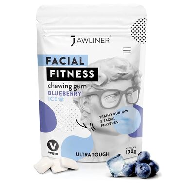 Jawliner® - Піонер найміцнішої ручної роботи Extreme Ultra 15x Harder Jawline Gum, що включає 12 тижнів коучингу - Жувальна гумка з чорницею без цукру - Тренажер для підборіддя - Жувальна гумка для формування щелепи (2 місяці упаковки)