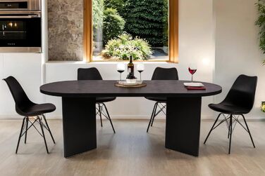 Обідній стіл SAM Ovi 204 x 90 см Деревина чорного кольору Стільниця товщиною 40 мм V-подібні ніжки Овальний обідній стіл з прямими краями Дерев&39яний обідній стіл Дерев&39яний обідній стіл 204 x 90 см Чорний
