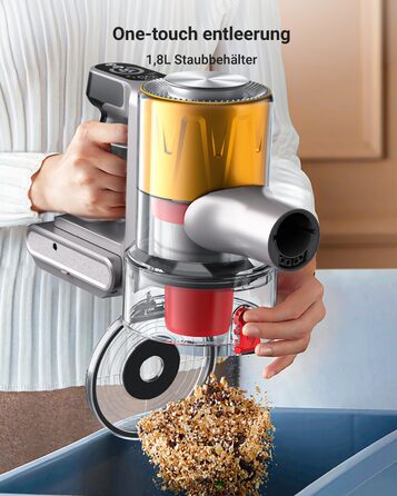 Акумуляторний пилосос, 45000 Па/550 Вт, час роботи 60 хв з настінною зарядкою, ароматична карта, чаша 1,8 л, світлодіодний дисплей