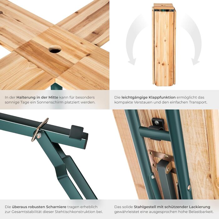 Стіл tectake Quattro як комплект пивного намету, дерев&39яний пивний стіл XXL, складаний, вуличний розкладний стіл з тримачем для парасольки, всепогодний садовий стіл, місце для 20 осіб, міцний та стійкий