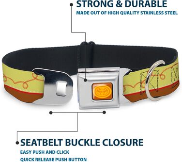 Нашийник для собак Історія Іграшок, дерев'яна пряжка у стилі ковбоя, жовто-червоно-коричневий, ширина 2,5 см, регульований розмір 38-66 см (великий)