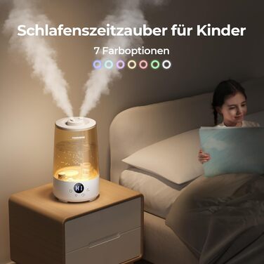 Зволожувач повітря для спальні Homvana, 3,6 л 360C Cool Mist 34H постійний, тихий 16 дБ (SilentSpary Tech), маленький, дитячий, бе