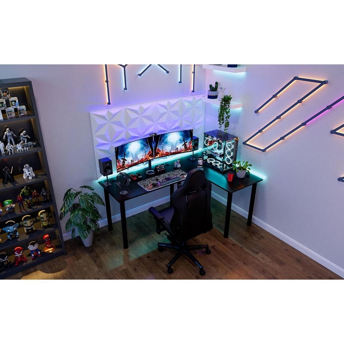 Кутовий стіл SyberDesk Gaming Pro LED 185x120 см зі світлодіодним підсвічуванням - Великий комп&39ютерний стіл - Міцний комп&39ютерний стіл (правий)