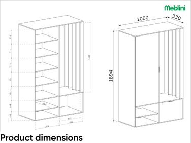 Шафа для передпокою з дзеркалом - Гардеробна шафа - Вузька шафа для передпокою - Комплект меблів для передпокою - Висока шафа для передпокою - Мілано - 100x33x190 см П/Л - Дуб Артісан/Чорний