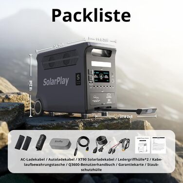 Електростанція SolarPlay Q3600, портативна електростанція потужністю 3840 Втгод з виходом 3 x 230 В змінного струму 3600 Вт, сонячний генератор з LiFePO4, з ДБЖ, швидке сонячне накопичення енергії для автофургонів, кемпінгу, відключень електроенергії Q360