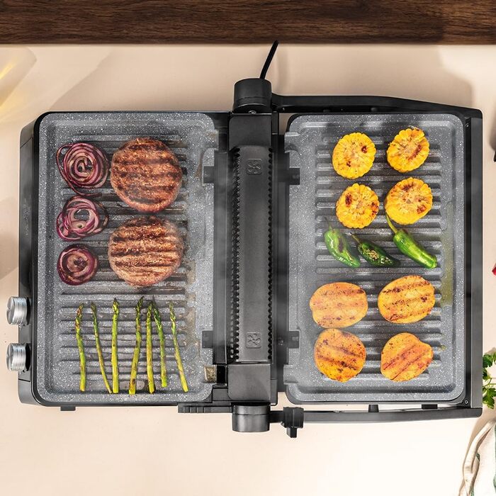 Електрогриль Cecotec Rockn'Grill Bistro зі знімними панелями 2400 Вт, сенсорне керування, незалельне регулювання температури панелей, бездимове та здорове приготування, з термощупом у комплекті