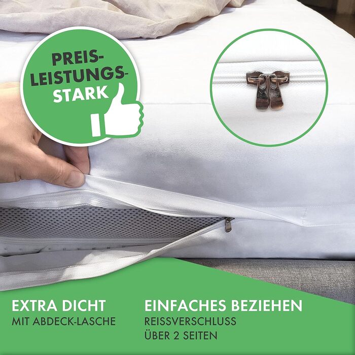 Преміальний наматрацник, стійкий до кліщів, 180x200x8 см Медично протестований гіпоалергенний захисний чохол для матраца Антикліщовий чохол із застібкою-блискавкою Гіпоалергенна постільна білизна 180 x 200 x 8 см