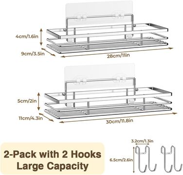 Полиця для душу без свердління, 2 шт., нержавіюча сталь SUS304, клейка полиця для ванної кімнати