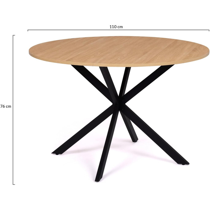 Круглий обідній стіл ALIX на 6 осіб, основа-павук, дерево та чорний колір, 110 см