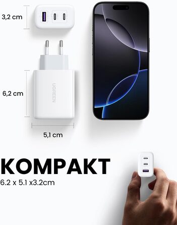 Зарядний пристрій USB C 65 Вт з 3 портами USB-C Блок живлення PPS Fast Charger PD Charger 60 Вт сумісний з MacBook Pro/Air, iPad P