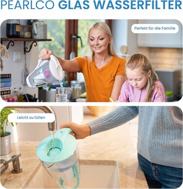 Фільтр для води GLASS PearlCo (чорний) з 1 класичним фільтруючим картриджем Protect (для жорсткої води) - Виготовлено в ЄС Чорний картридж жорсткої води