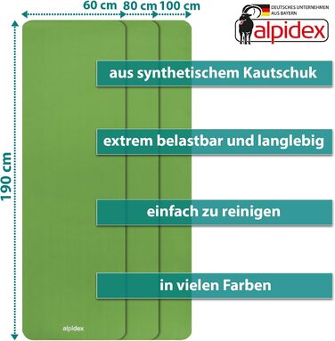 Килимок для йоги ALPIDEX Дуже товстий гімнастичний килимок 1,5 см 3 розміри Нековзний фітнес-килимок без фталатів Перенесення ременя Гімнастика Пілатес Спорт Фізіо HiiT Тренувальний килимок для йоги Килимок для сну (лайм, 190 х 80 х 1,5 см)