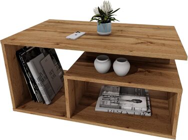 Журнальний столик з відділенням для зберігання речей 90x50x44 см Сучасний стіл для вітальні в ретро-лофт-дизайні Міцний диванний столик, міцний та стійкий до подряпин Дуб Вотан