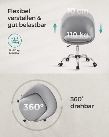 Крісло для домашнього офісу SONGMICS, Туалетне крісло з бавовняно-льонної суміші, Робоче крісло, Пінопластова підкладка, Регульована висота, Для кабінету, Спальня, Голубино-сірий OBG020G01 Сіра бавовняна суміш