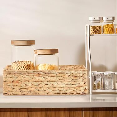 Кошики для зберігання, плетена коробка для зберігання з 2 предметів, плетений кошик для ванної кімнати, штабелювані кошики на полиці, кошик для зберігання для спальні, водяний гіацинт, 2 предмети, натуральний (водяний гіацинт)