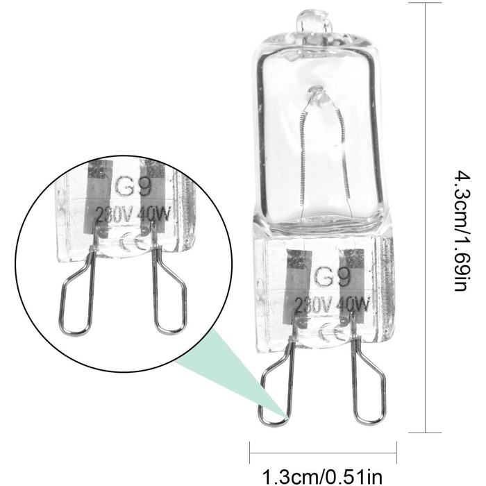 Галогенна лампочка Mineatig G9, духовка, 40W лампочки для побутової техніки 350 люмен, для духовки/мікрохвильової печі, тепла біла лампа до 500C, 220-240V, ()