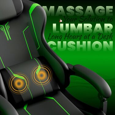 Ігрове крісло, ергономічне ігрове крісло - регульоване та поворотне ігрове крісло, з шарнірними підлокітниками, підставкою для ніг, поперековою опорою, шкіряним покриттям, ігрове крісло для кіберспорту/дому/офісу (чорний зелений) сірий