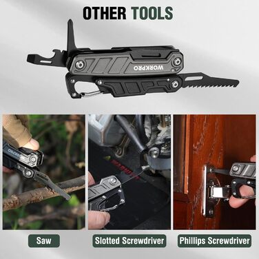 Багатофункціональні плоскогубці WORKPRO 11 в 1 складаний багатофункціональний інструмент з нержавіючої сталі з карабіном гострогуб