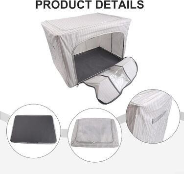 Складаний ящик для зберігання з вологостійкої тканини Оксфорд та сталевого каркасу, подвійною блискавкою зверху та прозорою передньою частиною для зручного зберігання та легкого доступу (66 л синього кольору, 66 л синього кольору в смужку)