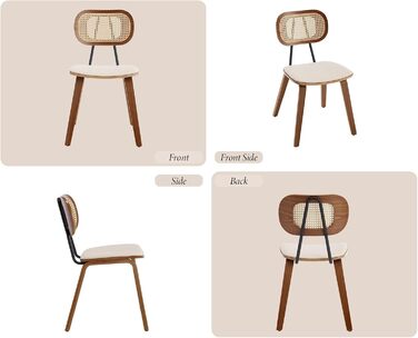 Обідні стільці з ротанга, комплект з 2 шт. , кухонний стілець з дерев&39яними ніжками, стілець з ротанга, сидіння зі штучної шкіри, м&39який стілець для їдальні, бежевий