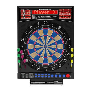 Електронна мішень для дартсу Kings Dart Professional Tournament JX-2000 Турнірна дошка, включаючи 24 дротики 41 гра, понад 200 варіацій гри Текст, що прокручується звук Надзвичайно тонкий павук, різнокольоровий