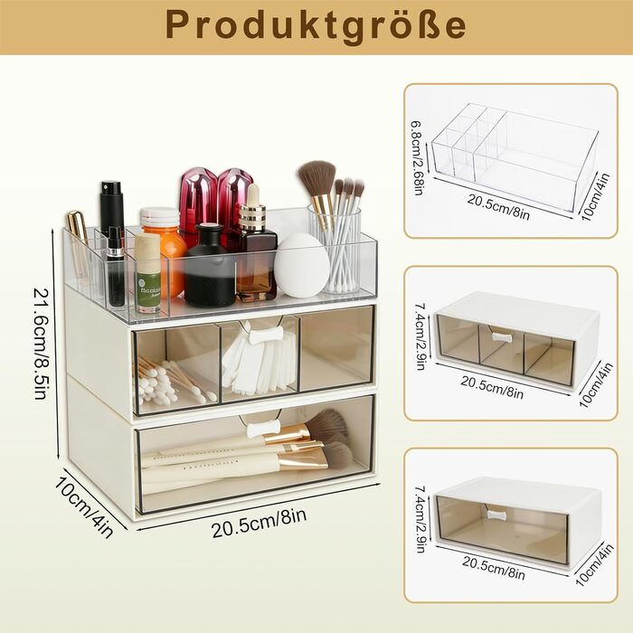 Елементний органайзер для косметики, акриловий міні-органайзер для ванної кімнати з висувними ящиками, багатофункціональний органайзер для туалетного столика для спальні, столу, ванної кімнати, 4-
