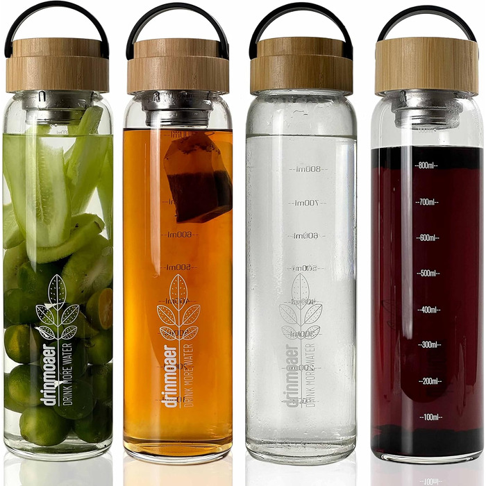 Скляна пляшка для пиття об&39ємом 1 літр з бамбуковою кришкою та рукавом для розсипного чаю, холодної кави, пляшки для чаю з заварювальним контейнером, скляної пляшки для води 1 л (оригінальна)