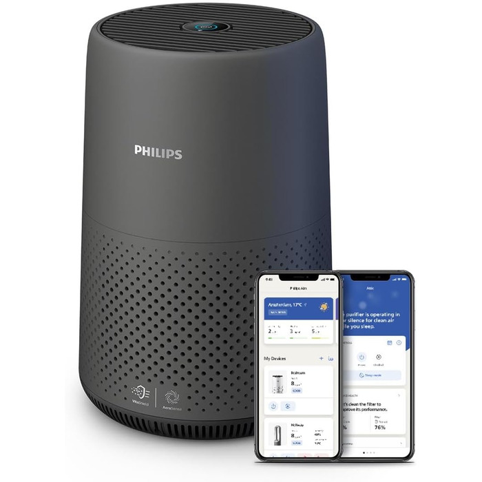 Компактний очищувач повітря Philips Home Appliances серії 800i, 49 м2, фільтр HEPA та активоване вугілля, видаляє з повітря до 99,5 вірусів і аерозолів (1), чорний (AC0850/11)