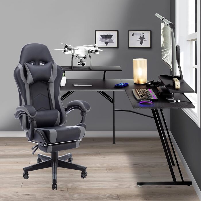 Ігровий кутовий стіл 120x120 см L-подібний стіл з підставкою для монітора Комп&39ютерний стіл Ігрові столи Офісний стіл Кутовий стіл для ПК для офісу, домашнього офісу, чорний