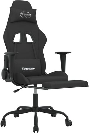 Геймерське крісло з підставкою для ніг, чорна тканина, регульована спинка та поворот на 360 градусів, дихаюче крісло з функцією відкидання та колесами для ергономіки та комфорту, 36 x 45 см (Ш x Г), чорний