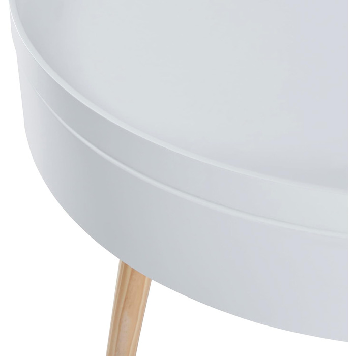 Журнальний столик Bongard зі знімним підносом, круглий бічний столик з гладкою поверхнею, Ø60 x 45 см, для вітальні, низький столик для зберігання, журнальний столик з місцем для зберігання, білий, сучасний