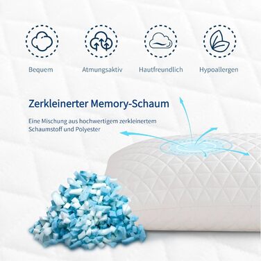 Подушка EGO Home 40x80 см з подрібненою піною з ефектом пам&39яті, подушка для шиї для сну на спині та животі, подушка з піни з ефектом пам&39яті 80x40 см, подушка для сну на боці з чохлом, який можна прати, Oeko-Tex 40x80 см - 1 упаковка