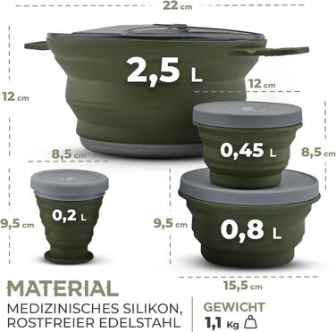 Складаний похідний посуд / набір для приготування їжі легкий, компактний для туризму, піших прогулянок, хайкінгу, трекінгу та подорожей відкрийте для себе зараз
