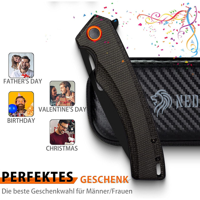 Складаний ніж NedFoss MAMBA, одноручний ніж зі сталі 9CM D2 з рукояткою Micarta, кишеньковий ніж з лайнерним замком та шарикопідши