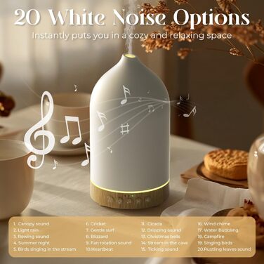 Керамічний ароматичний дифузор SALKING, білий шумовий дифузор для ефірних олій, ультразвуковий ароматерапевтичний дифузор ароматичних олій, ароматична лампа з автоматичним вимкненням для домашнього офісу йоги 200 мл