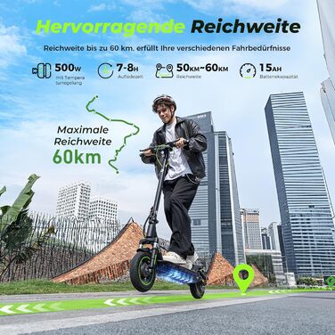 Електросамокат з допуском до дорожнього руху, максимальний запас ходу 60 км, електросамокат з поворотниками, 10-дюймовий електросамокат з підвіскою та додатком, складаний електросамокат до 120 кг, електросамокат потужністю 500 Вт для дорослих.