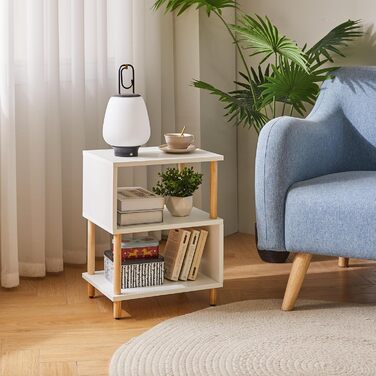 Білий журнальний столик, тумбочка, журнальний столик, журнальний столик з 2 відкритими відділеннями для спальні, вітальні, білий ніжки кольору дерева, YD-TM152W Дерев&39яні ніжки білі