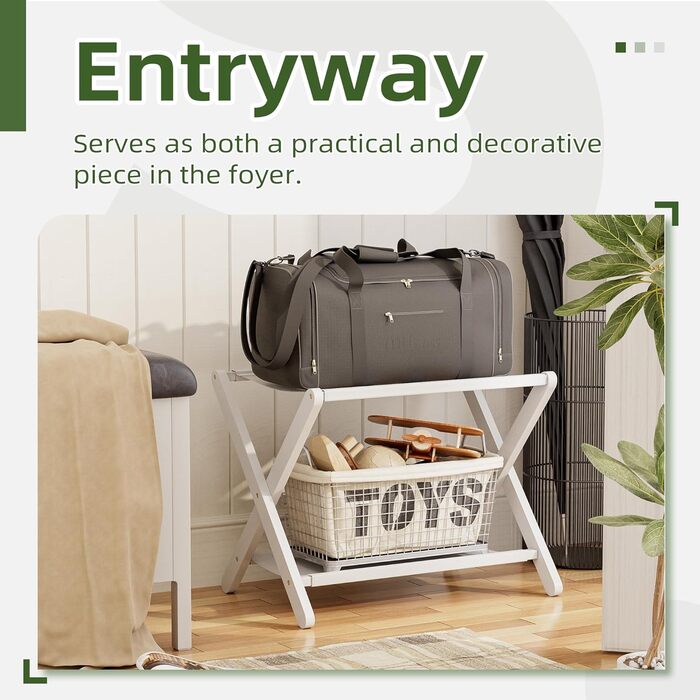 Багажник, складний бамбуковий багажник з полицею для гостьових кімнат, спалень, готелів, шаф (білий)