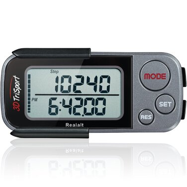 Крокомір Realalt 3DTriSport 3D із затискачем та ремінцем, включаючи електронну книгу 30-денна пам&39ять, точний лічильник кроків, пройдена відстань у милях/км, лічильник калорій, щоденний моніторинг часу тренування, сірий