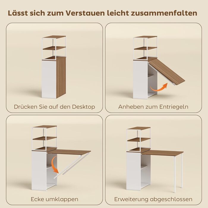 Складаний кухонний стіл з 4 полицями, комп&39ютерний стіл, робочий стіл, стіл для ноутбука, офісна полиця, натуральне дерево, 105 x 60 x 127 см