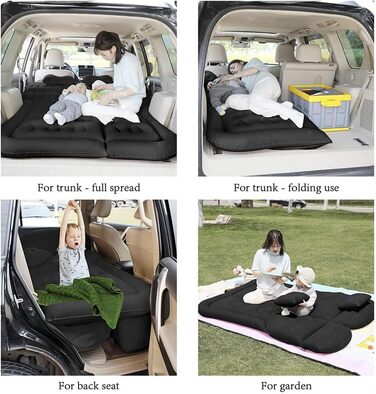 Надувний матрац для позашляховика, ліжко для подорожей в автомобілі, потовщений надувний матрац з флокуванням та ПВХ-поверхнею, для подорожей, походів, повнорозмірний надувний килимок для сну (чорний)